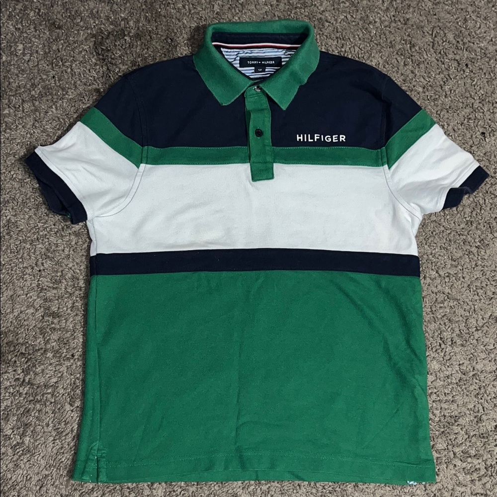 Tommy Hilfiger Men's Polo in Green, Navy, and White